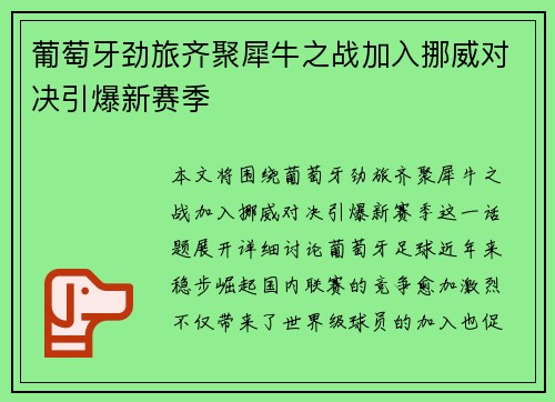 葡萄牙劲旅齐聚犀牛之战加入挪威对决引爆新赛季